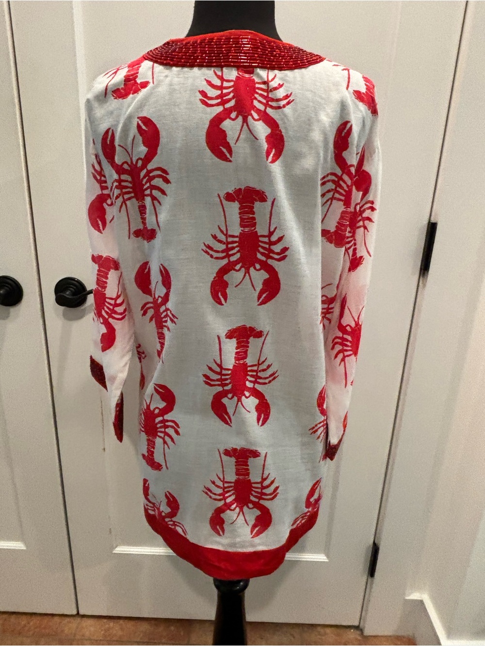 Barbara Gerwit Beaded Lobster Tunic White Red White Womens M Coastal Lobster - Picture 12 of 15
